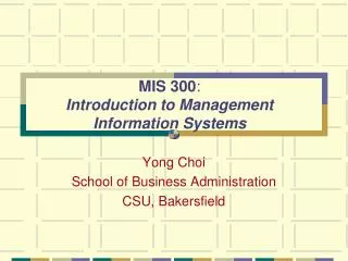 MIS 300 : I ntroduction to Management Information Systems