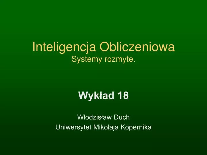 inteligencja obliczeniowa systemy rozmyte