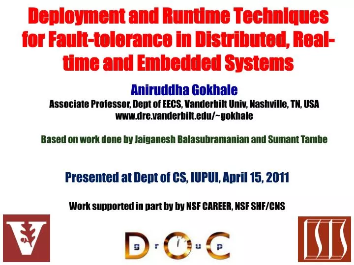 deployment and runtime techniques for fault tolerance in distributed real time and embedded systems