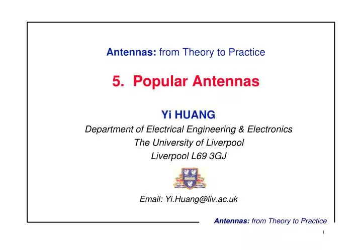 antennas from theory to practice 5 popular antennas