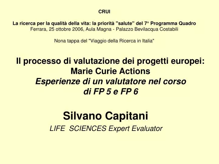 silvano capitani life sciences expert evaluator