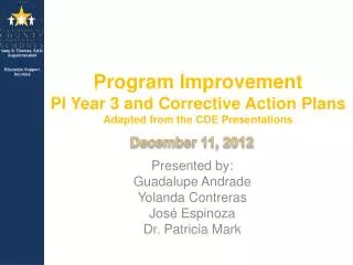 Program Improvement PI Year 3 and Corrective Action Plans Adapted from the CDE Presentations