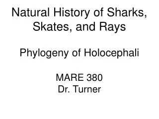 Natural History of Sharks, Skates, and Rays Phylogeny of Holocephali MARE 380 Dr. Turner