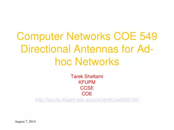 computer networks coe 549 directional antennas for ad hoc networks