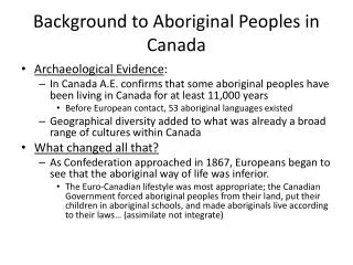 Background to Aboriginal Peoples in Canada