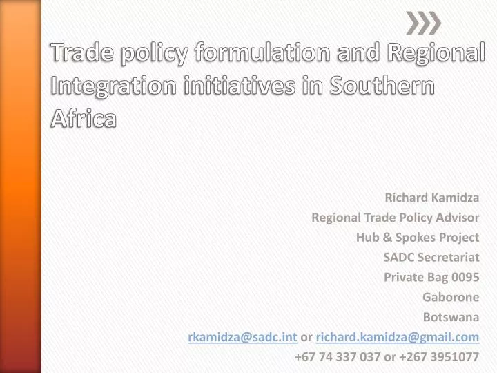 trade policy formulation and regional integration initiatives in southern africa