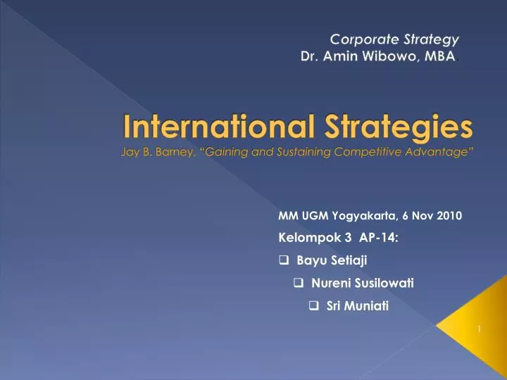 international strategies jay b barney gaining and sustaining competitive advantage