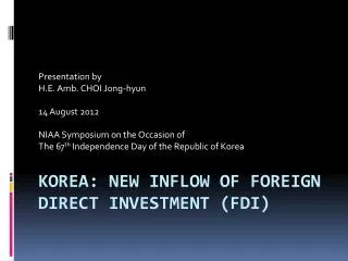 Korea: New inflow of foreign direct investment (FDI)