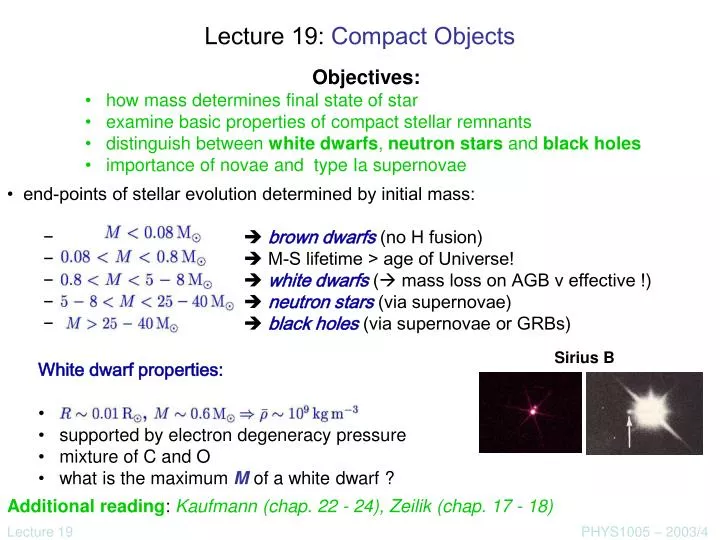 lecture 19 compact objects