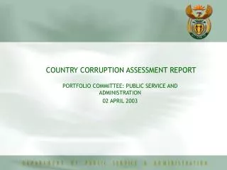 COUNTRY CORRUPTION ASSESSMENT REPORT