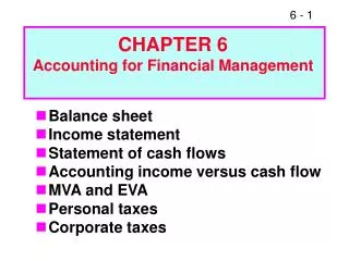 Balance sheet Income statement Statement of cash flows Accounting income versus cash flow