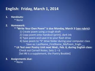 English: Friday, March 1, 2014