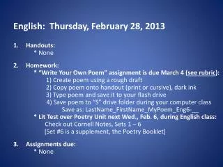 English: Thurs day , February 28, 2013