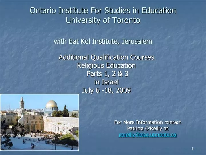 ontario institute for studies in education university of toronto with bat kol institute jerusalem