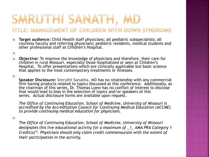 smruthi sanath md title management of children with down syndrome