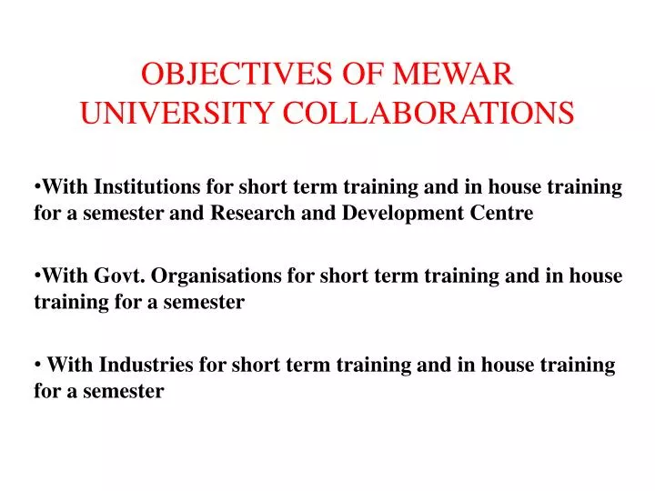 objectives of mewar university collaborations