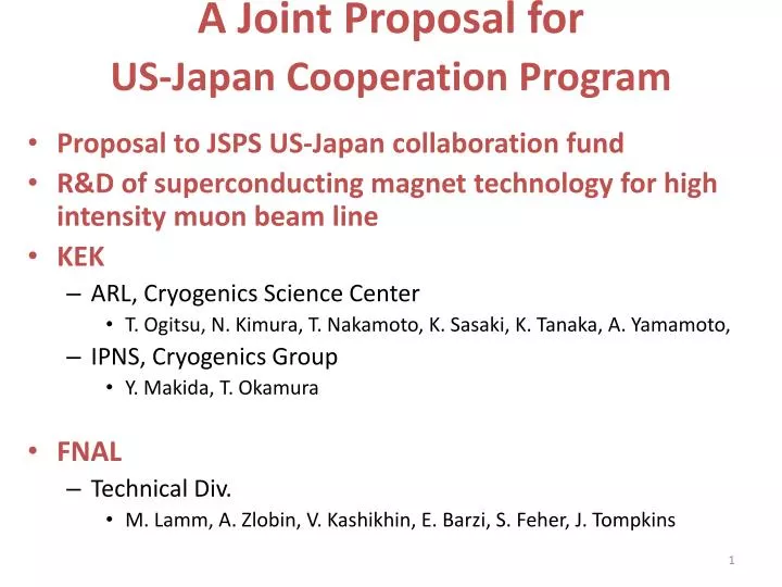 a joint proposal for us japan cooperation program