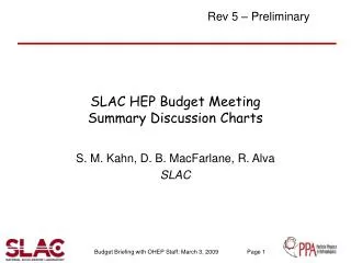 SLAC HEP Budget Meeting Summary Discussion Charts