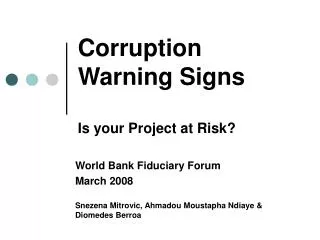 Corruption Warning Signs Is your Project at Risk?