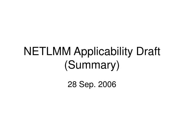 netlmm applicability draft summary