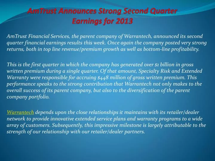 amtrust announces strong second quarter earnings for 2013