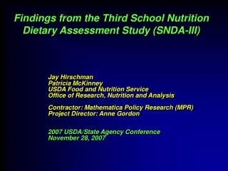 Findings from the Third School Nutrition Dietary Assessment Study (SNDA-III)
