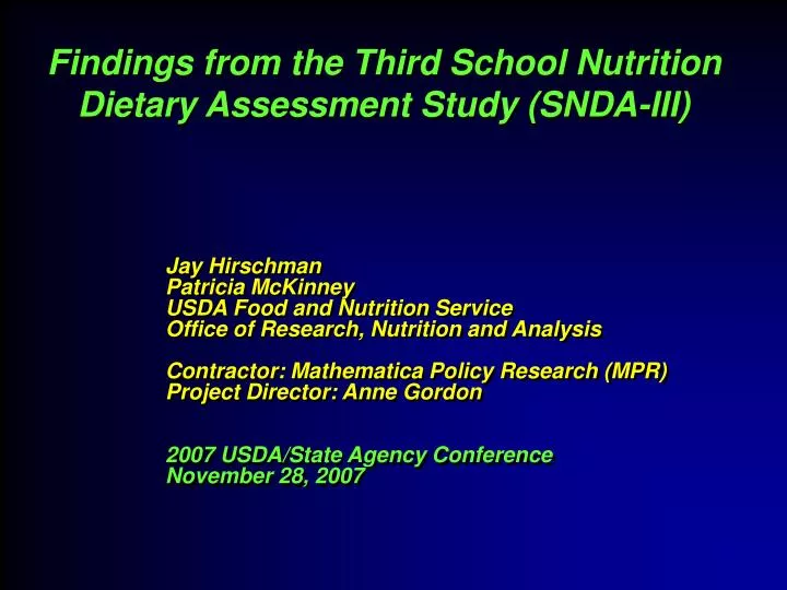 findings from the third school nutrition dietary assessment study snda iii