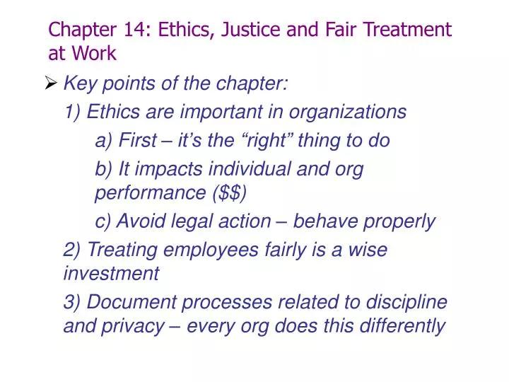 chapter 14 ethics justice and fair treatment at work
