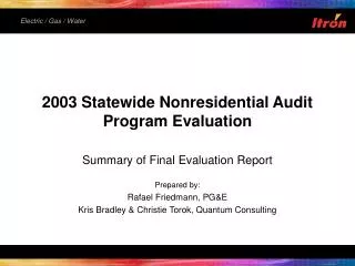 2003 Statewide Nonresidential Audit Program Evaluation
