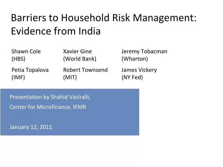 barriers to household risk management evidence from india