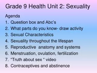 Grade 9 Health Unit 2: Sexuality