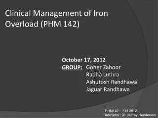 Clinical Management of Iron Overload (PHM 142)
