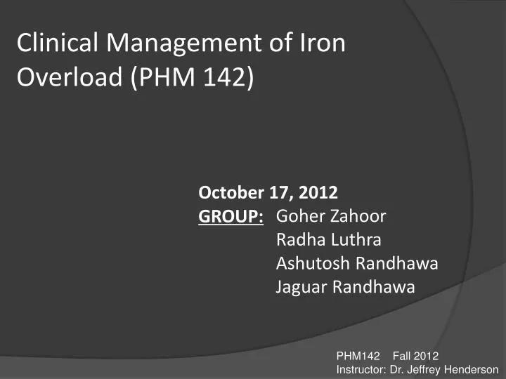 clinical management of iron overload phm 142