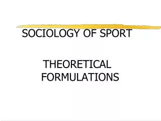 SOCIOLOGY OF SPORT THEORETICAL FORMULATIONS