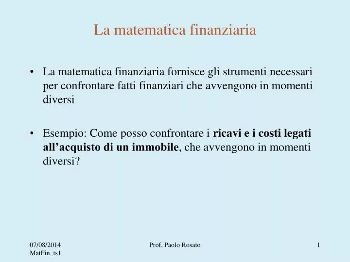 la matematica finanziaria