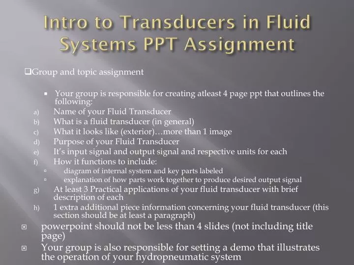 intro to transducers in fluid systems ppt assignment