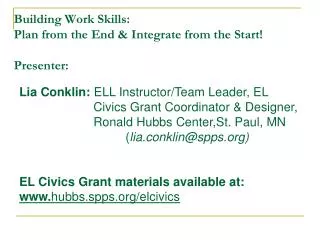 building work skills plan from the end integrate from the start presenter