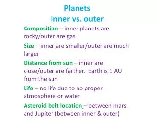 Planets Inner vs. outer