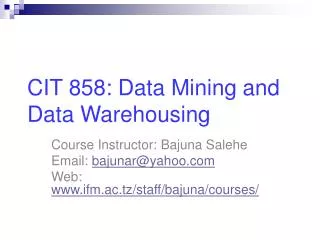 CIT 858: Data Mining and Data Warehousing