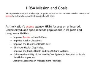 HRSA Mission and Goals