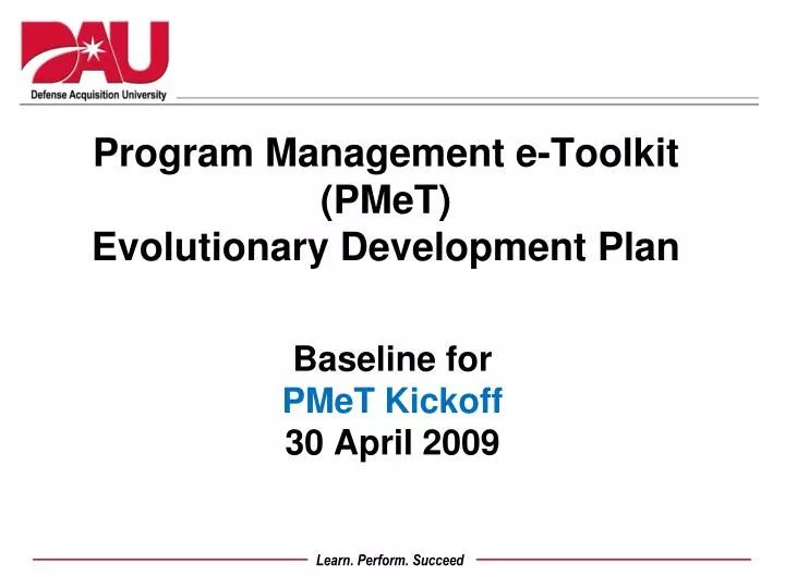 program management e toolkit pmet evolutionary development plan