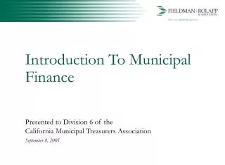 Introduction To Municipal Finance