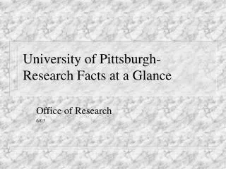University of Pittsburgh- Research Facts at a Glance