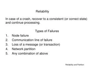 Types of Failures Node failure Communication line of failure Loss of a message (or transaction)