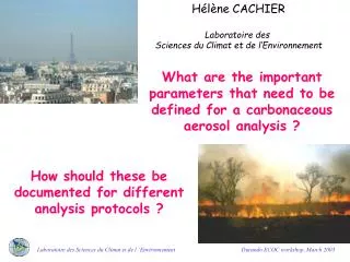 What are the important parameters that need to be defined for a carbonaceous aerosol analysis ?