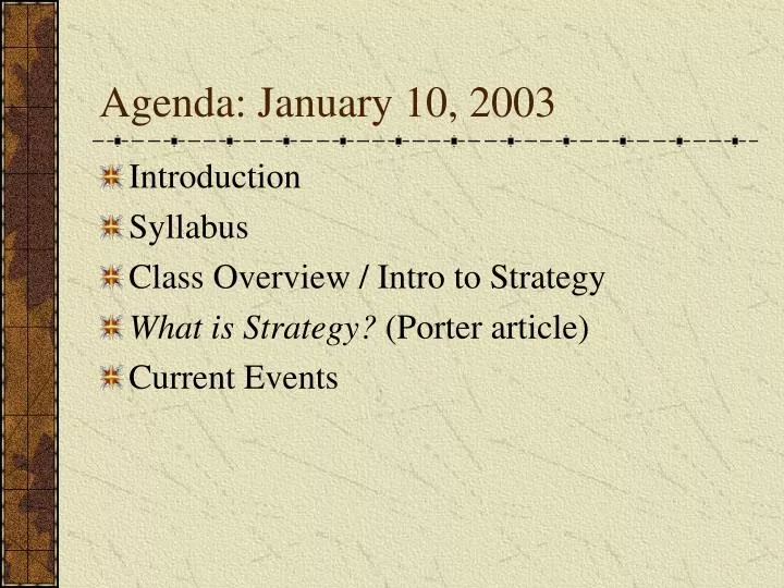 agenda january 10 2003