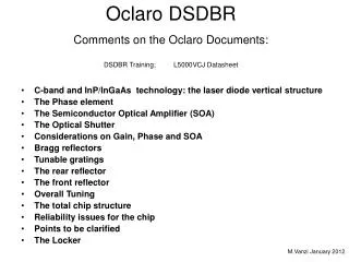 Oclaro DSDBR Comments on the Oclaro Documents: DSDBR Training;	 L5000VCJ Datasheet
