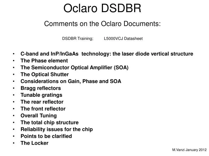 oclaro dsdbr comments on the oclaro documents dsdbr training l5000vcj datasheet