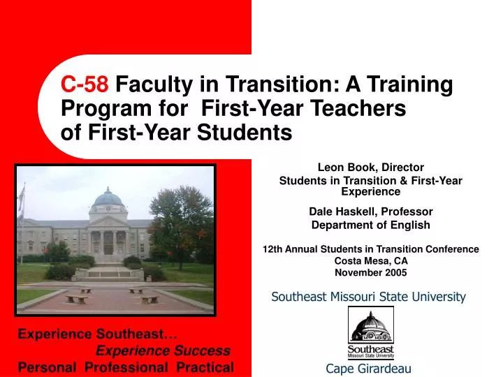 c 58 faculty in transition a training program for first year teachers of first year students
