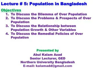 Lecture # 5: Population in Bangladesh